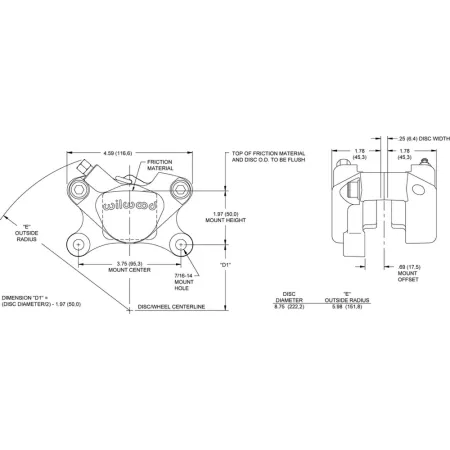 Uniwersalny zacisk hamulcowy 2 tłoczkowy Wilwood 120-3842 Dynalite Single IIIA