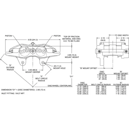 Uniwersalny zacisk hamulcowy 4 tłoczkowy Wilwood 120-11132 Forged Superlite Internal