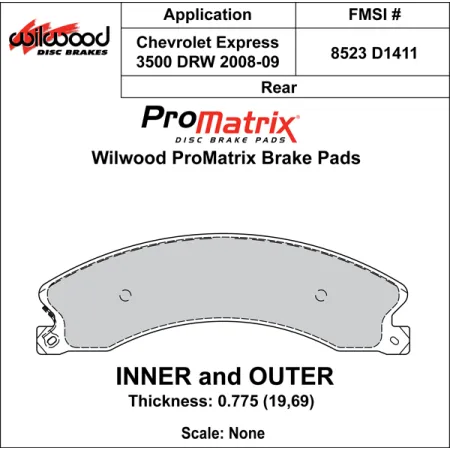 Klocki hamulcowe Wilwood 150-D1411K PM ProMatrix D1411 Street Performance Racing Pads .775