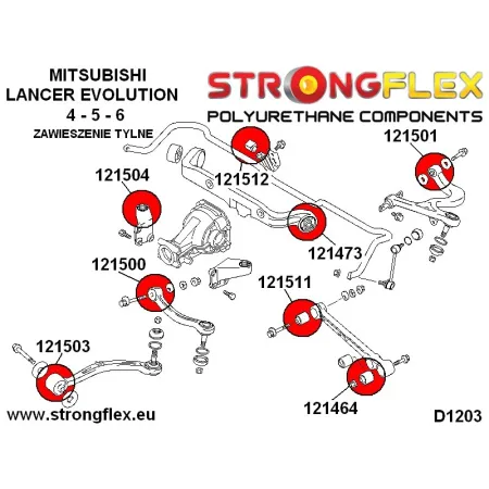 121473B: Tuleja tylna mocowania tylnego dyferencjału Mitsubishi Lancer EVO 4/5/6