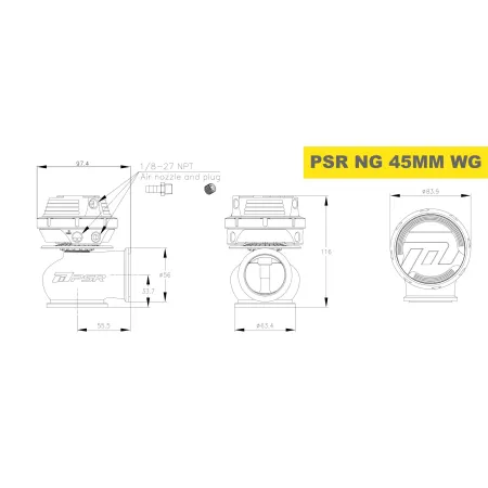 Pulsar PSR New Generation Wastegate 45mm V-Band External Wastegate Black