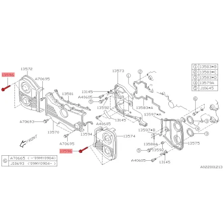 Śruba przedniej osłony rozrządu prawa lewa 13596AA000 Subaru V1 V2 V3 V4 GC8 V5+ 1999-2019