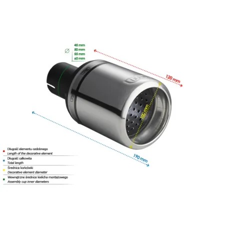 Uniwersalna końcówka tłumika okrągła 100mm długość 120mm średnica montażowa 50mm