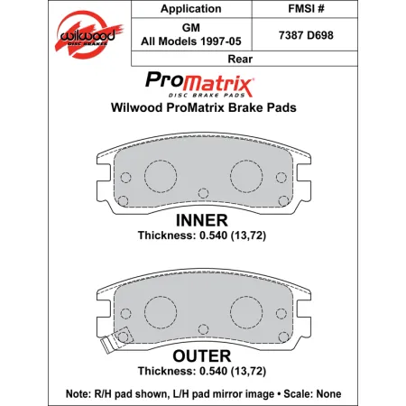 Klocki hamulcowe Wilwood 150-D0698K PM ProMatrix D698 Street Performance Racing Pads .54