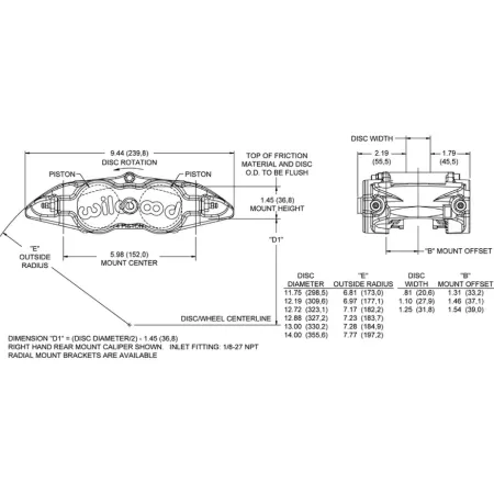 Uniwersalny zacisk hamulcowy 4 tłoczkowy Wilwood 120-14055 FNSL4R czerwony
