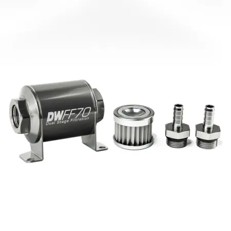 DeatschWerks In-Line Fuel Filter Kit 3/8IN Barb 5 Micron 70mm