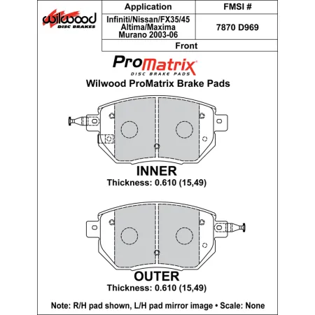Klocki hamulcowe Wilwood 150-D0969K PM ProMatrix D969 Street Performance Racing Pads .61