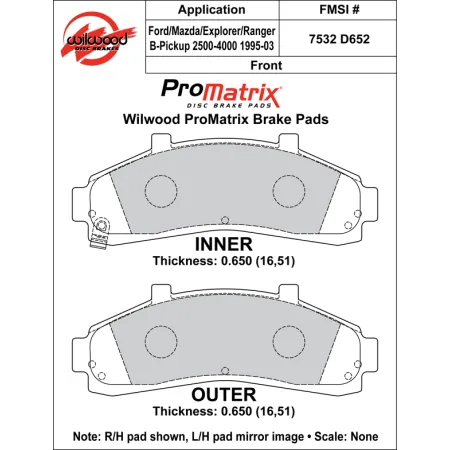 Klocki hamulcowe Wilwood 150-D0652K PM ProMatrix D652 Street Performance Racing Pads .65