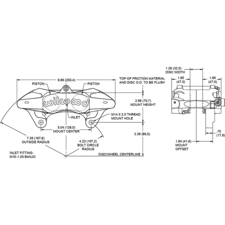 Uniwersalny zacisk hamulcowy 4 tłoczkowy Wilwood 120-13915 SLC56 czerwony