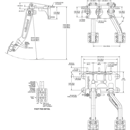 Pedały Wilwood 340-16350 hamulec i sprzęgło Swing Mount 5.50-6.25:1 3 pompy