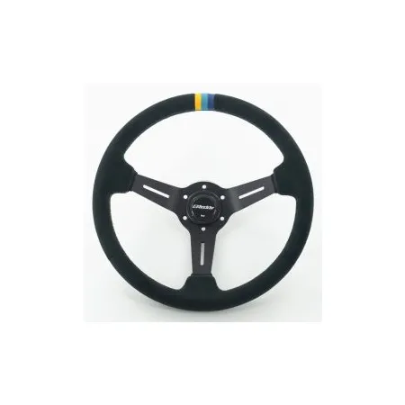 GReddy Sports "Deep Type" Steering Wheel (80 mm Dish), Black Suede, Black Spokes - 340 mm