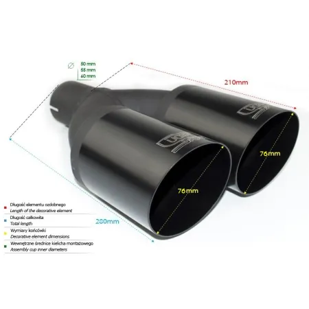 Uniwersalna końcówka tłumika okrągła 76mm długość 120mm średnica montażowa 55mm