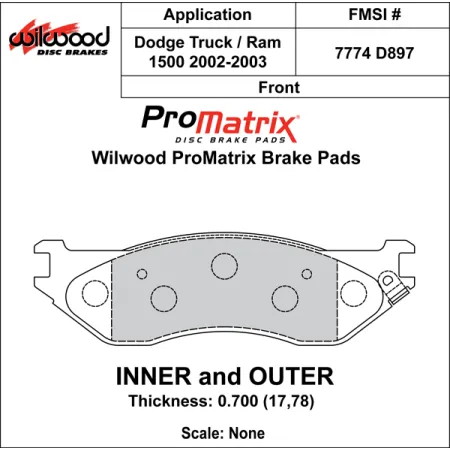 Klocki hamulcowe Wilwood 150-D0897K PM ProMatrix D897 Street Performance Racing Pads .70