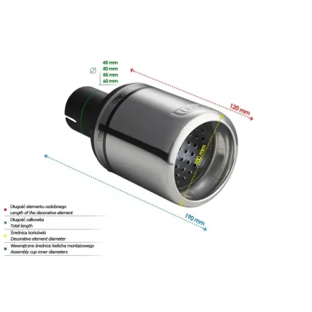 Uniwersalna końcówka tłumika okrągła 100mm długość 120mm średnica montażowa 45mm
