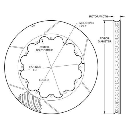 Wilwood 160-11315 GT 72 Curved Vane Tarcza hamulcowa nacinana 14.25 prawa
