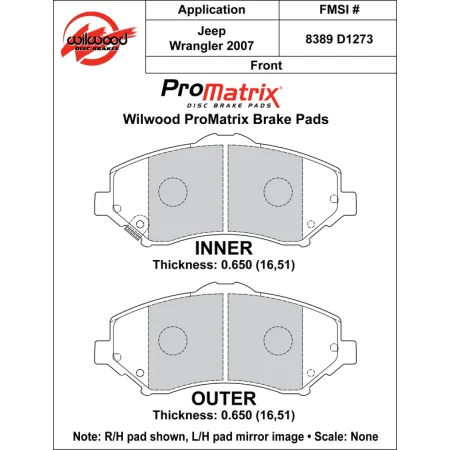 Klocki hamulcowe Wilwood 150-D1273K PM ProMatrix D1273 Street Performance Racing Pads .65