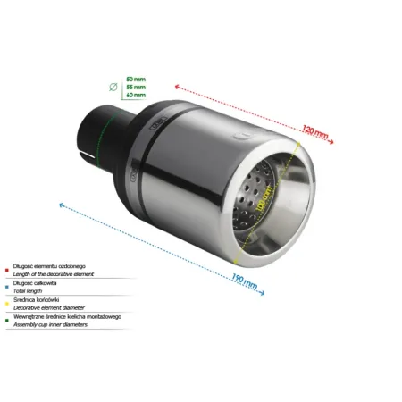 Uniwersalna końcówka tłumika okrągła 100mm długość 120mm średnica montażowa 50mm