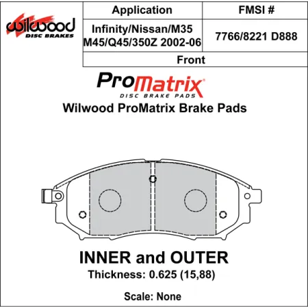 Klocki hamulcowe Wilwood 150-D0888K PM ProMatrix D888 Street Performance Racing Pads .625