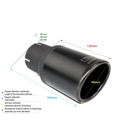 Uniwersalna końcówka tłumika okrągła 90mm długość 120mm średnica montażowa 60mm