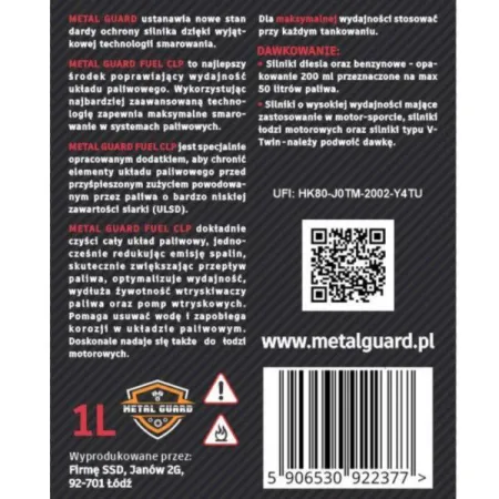 Dodatek Do Paliwa Metal Guard Fuel CLP czyści układ paliwowy i wzbogaca paliwo 1L