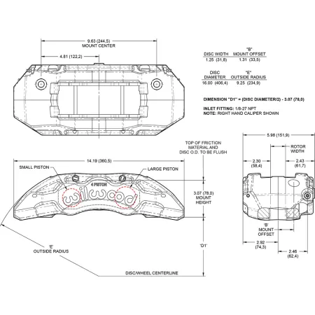 Zacisk hamulcowy 4 tłoczkowy Wilwood 120-16730 TX4R prawy czerwony