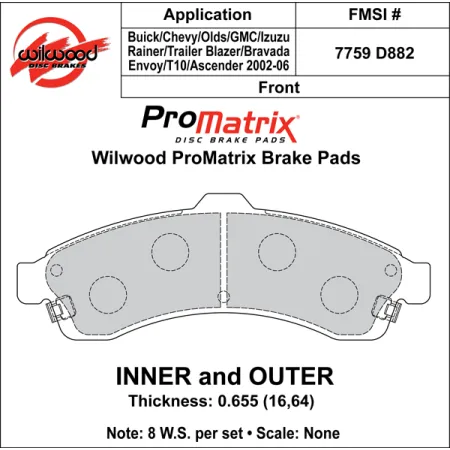 Klocki hamulcowe Wilwood 150-D0882K PM ProMatrix D882 Street Performance Racing Pads .66
