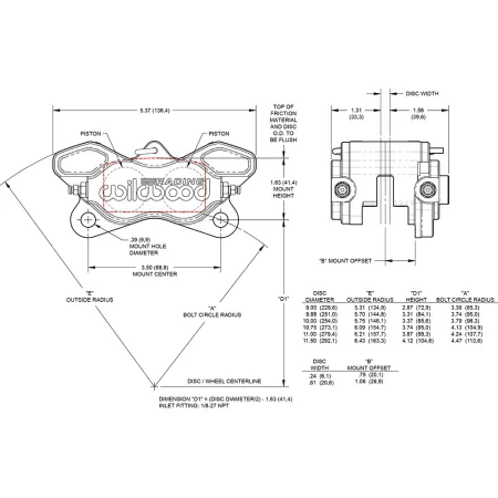 Uniwersalny zacisk hamulcowy 4 tłoczkowy Wilwood 120-17359 GP320