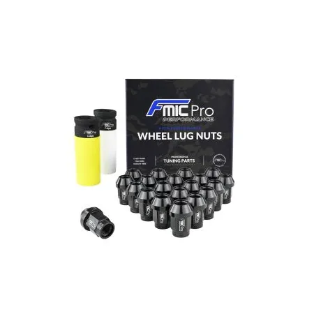 Kute nakrętki aluminiowe do kół  FMIC.Pro M14x1.5 Czarne 20szt. stożkowe przelotowe 7075-T6