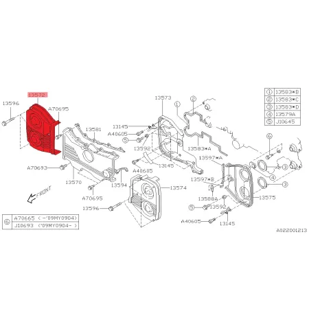 Prawa Przednia Pokrywa Paska Rozrządu 13572AA101 Subaru WRX GC8 V5 V6 2001-2005