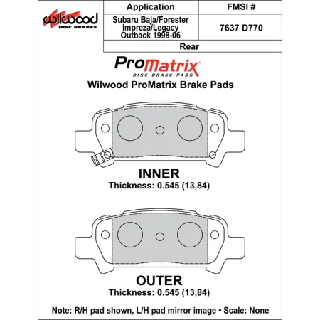Klocki hamulcowe Wilwood 150-D0770K PM ProMatrix D770 Street Performance Racing Pads .545