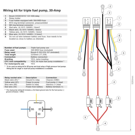 Nuke Performance Wiring Kit for Triple Fuel Pumps 30-Amp Battery Connection