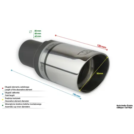 Uniwersalna końcówka tłumika okrągła 90mm długość 120mm średnica montażowa 50mm
