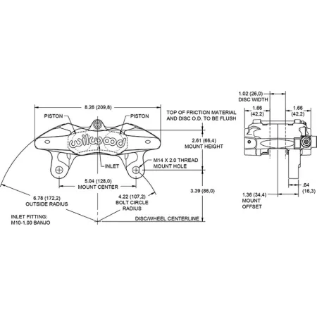 Uniwersalny zacisk hamulcowy 4 tłoczkowy Wilwood 120-13916 DPC56 czerwony