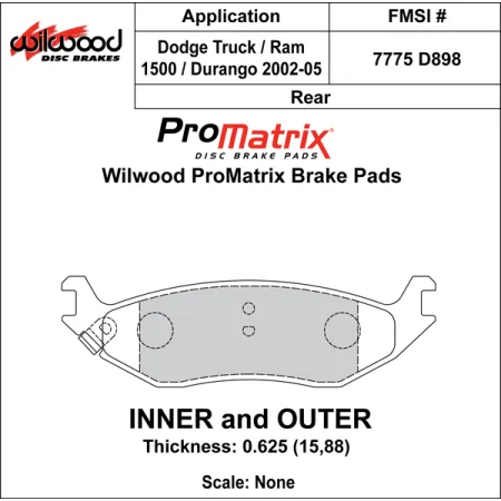 Klocki hamulcowe Wilwood 150-D0898K PM ProMatrix D898 Street Performance Racing Pads .625