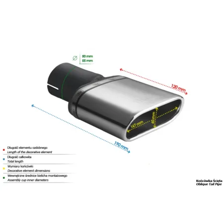 Uniwersalna końcówka tłumika owalna 167×60mm długość 200mm średnica montażowa 50mm