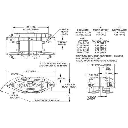 Uniwersalny zacisk hamulcowy 4 tłoczkowy Wilwood 120-15737 Powerlite
