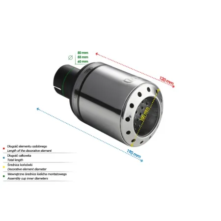 Uniwersalna końcówka tłumika okrągła 100mm długość 120mm średnica montażowa 50mm