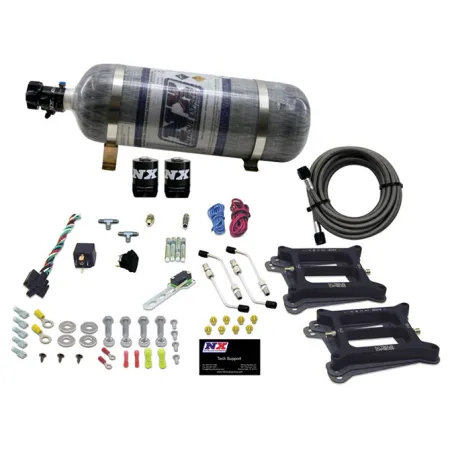 Dual 4150 Conventional Plate System Alcohol Stage 6 50-300Hp with 12Lb Carbon Bottle Nitrous Express NX 30245-12