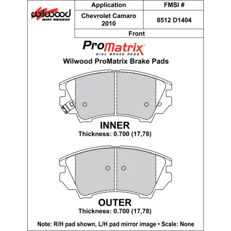 Klocki hamulcowe Wilwood 150-D1404K PM ProMatrix D1404 Street Performance Racing Pads .70