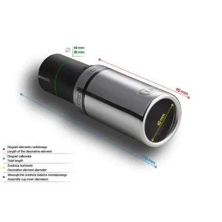 Uniwersalna końcówka tłumika okrągła 60mm długość 90mm średnica montażowa 50mm