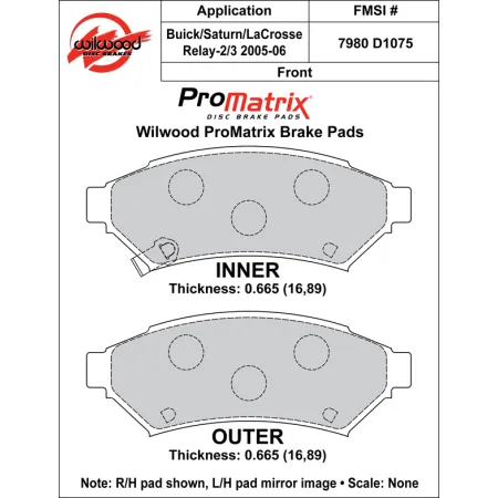 Klocki hamulcowe Wilwood 150-D1075K PM ProMatrix D1075 Street Performance Racing Pads .67
