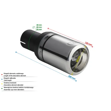 Uniwersalna końcówka tłumika okrągła 80mm długość 120mm średnica montażowa 50mm