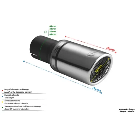 Uniwersalna końcówka tłumika okrągła 100mm długość 120mm średnica montażowa 60mm