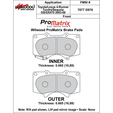 Klocki hamulcowe Wilwood 150-10-D0976K BP-10 D976 Street Performance Racing Pads .665