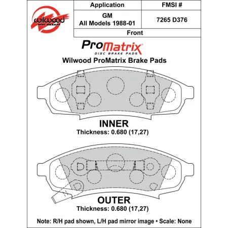 Klocki hamulcowe Wilwood 150-D0376K PM ProMatrix D376 Street Performance Racing Pads .68