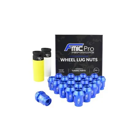 Kute nakrętki aluminiowe do kół  FMIC.Pro M14x1.5 Niebieskie 20szt. stożkowe przelotowe 7075-T6