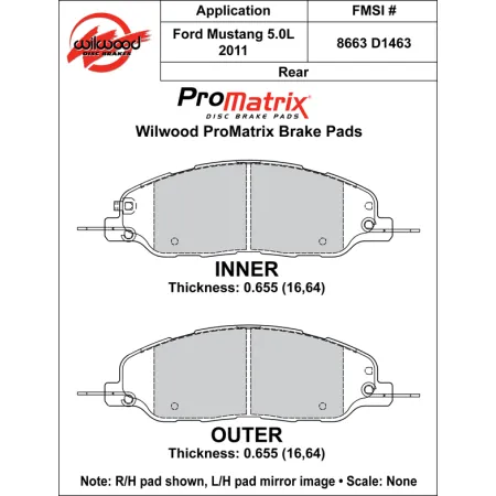 Klocki hamulcowe Wilwood 150-D1463K PM ProMatrix D1463 Street Performance Racing Pads .655