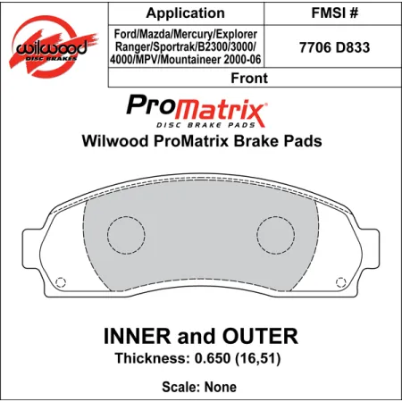 Klocki hamulcowe Wilwood 150-D0833K PM ProMatrix D833 Street Performance Racing Pads .65
