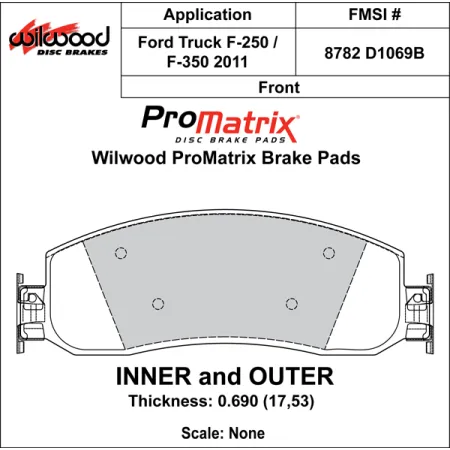 Klocki hamulcowe Wilwood 150-D1069BK PM ProMatrix D1069B Street Performance Racing Pads .69