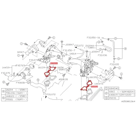 Uszczelka kolektora ssącego OEM 14035AA421 Subaru Impreza Forester Turbo EJ20 EJ25